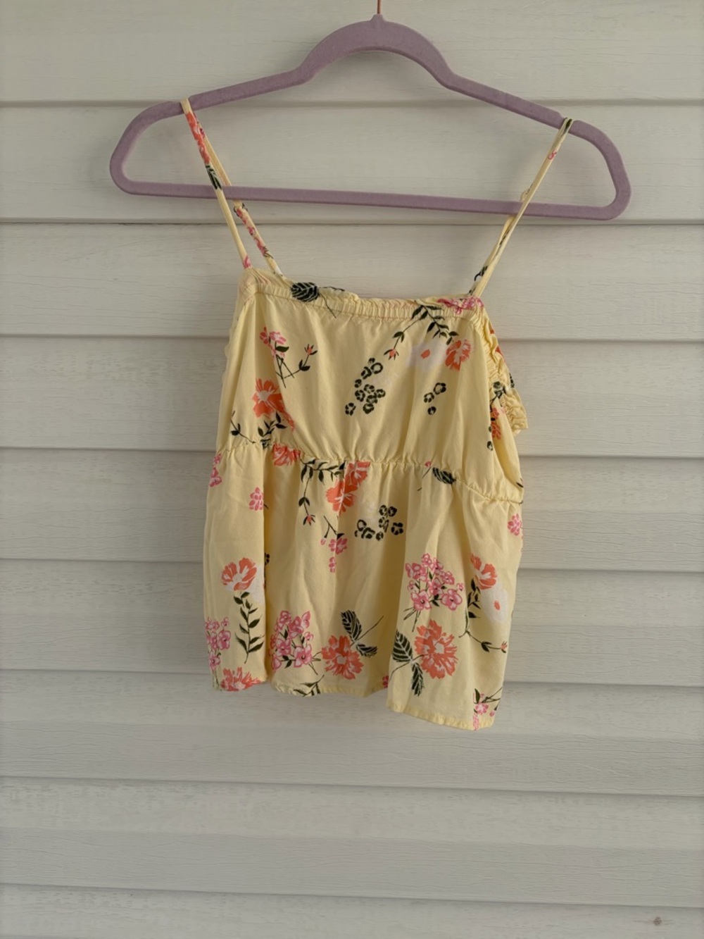Yellow Floral Babydoll Tank Top • Cottagecore Summer Cami • Flowy Top Size S